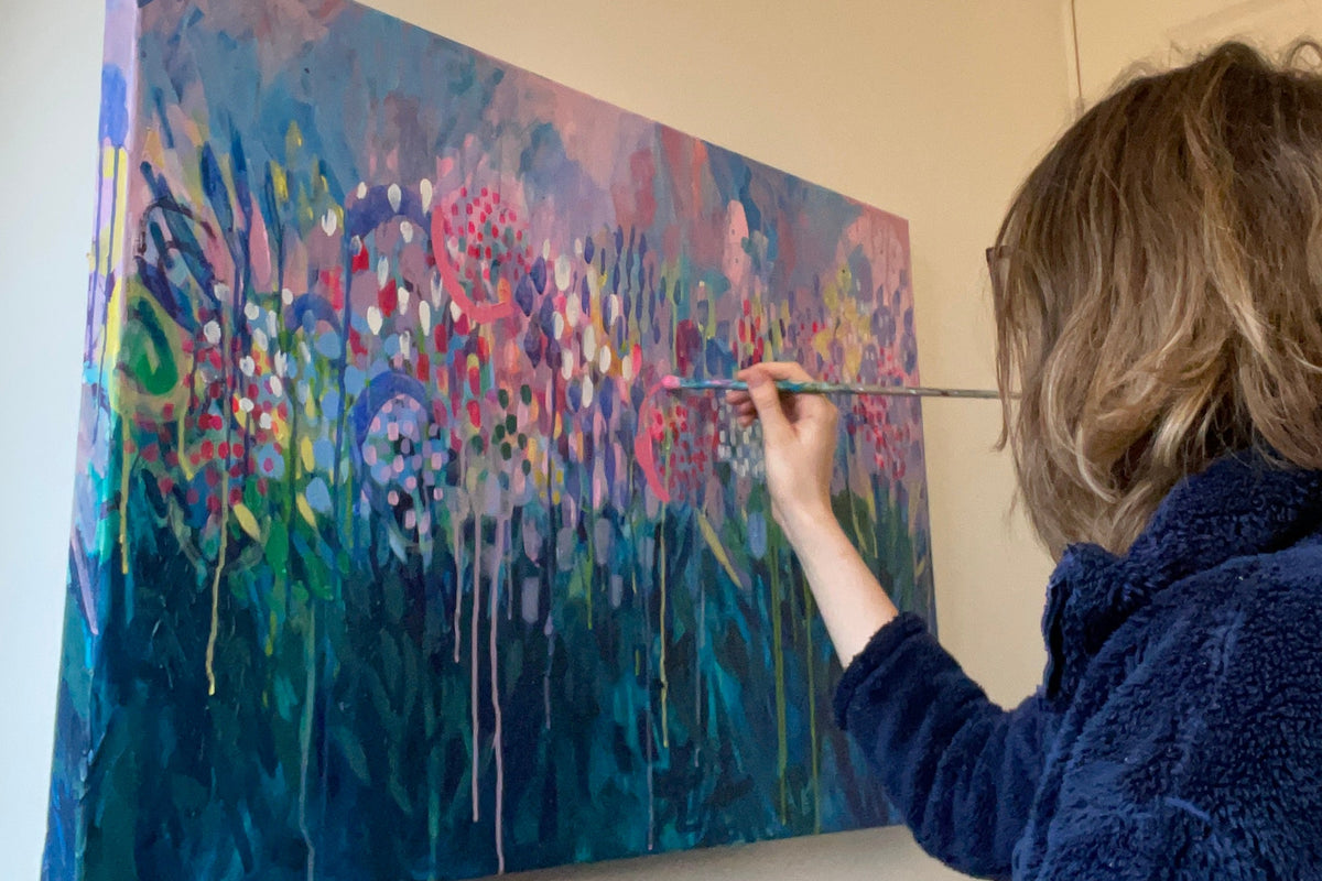 Abstract artist painting in studio